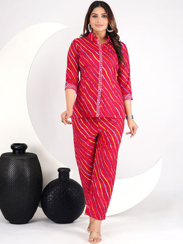 Printed Pure Cotton Shirt Collar Neck Shirt With Trousers Co-Ords