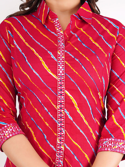 Printed Pure Cotton Shirt Collar Neck Shirt With Trousers Co-Ords