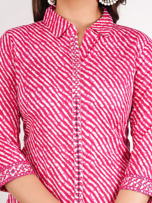 Printed Pure Cotton Shirt Collar Top With Trousers Co-Ords Set