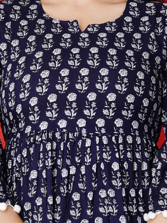 Women Floral Printed Bell Sleeves Cotton Empire Crop Top