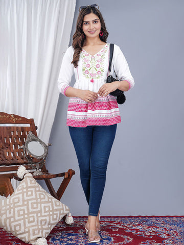 Women Floral Embroidered Empire Top