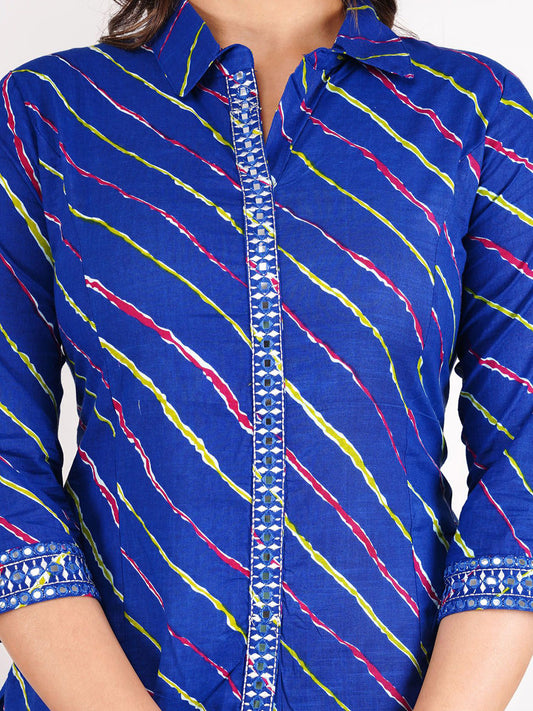 Printed Pure Cotton Shirt Collar Neck Shirt With Trousers Co-Ords