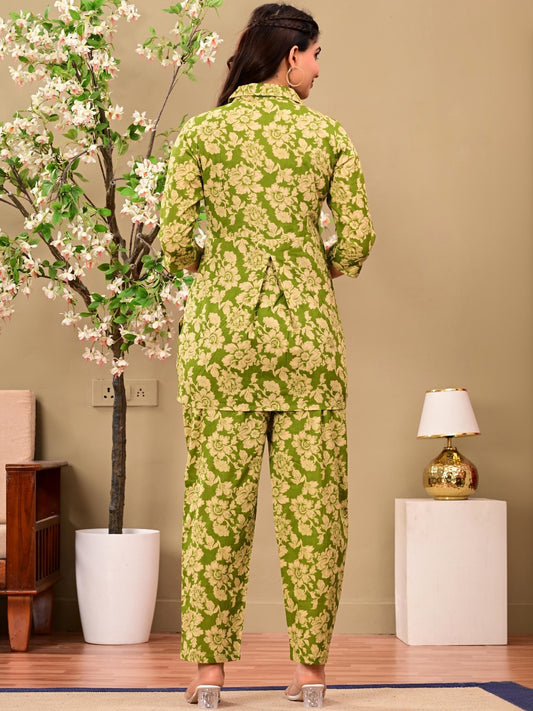 Women Green Floral Printed Co-Ord Set