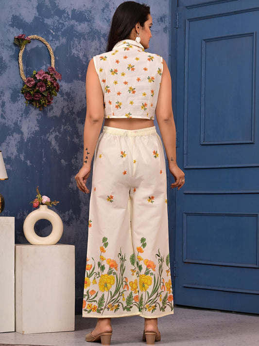 Printed Shirt Collar Top & Palazzos Co-Ords