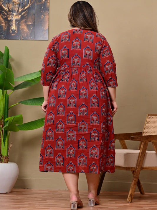 Ethnic Motifs Print A-Line Midi Dress