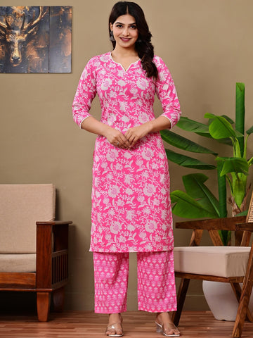 Women Floral Printed Regular Pure Cotton Kurta with Palazzos