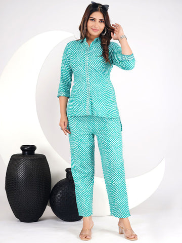 Printed Pure Cotton Shirt With Trousers Co-Ords