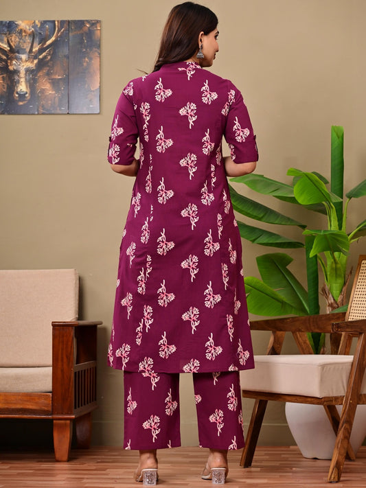 Women Floral Printed Regular Pure Cotton Kurta with Palazzos