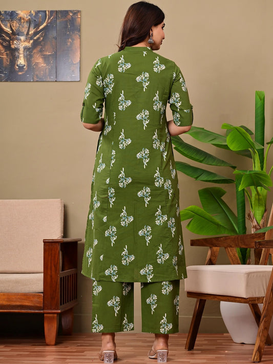 Women Floral Printed Regular Pure Cotton Kurta with Trousers
