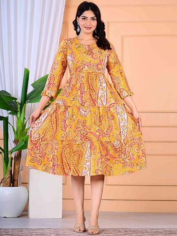 Floral Printed Gathered Tiered Cotton Maternity Ethnic Dress