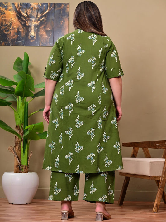 Women Floral Printed Regular Pure Cotton Kurta with Trousers