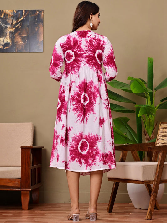 Tie and Dye Dyed Fit & Flare Midi Dress
