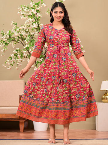 Women Floral Printed Fit & Flare Maxi Dress