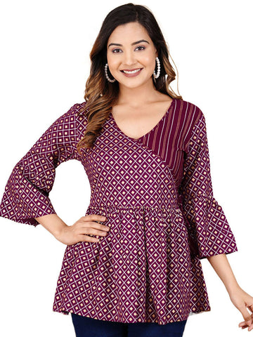 Women V-Neck Bell Sleeve A-Line Top