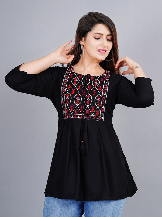 Women Tie-Up Neck Embroidered Crop Top
