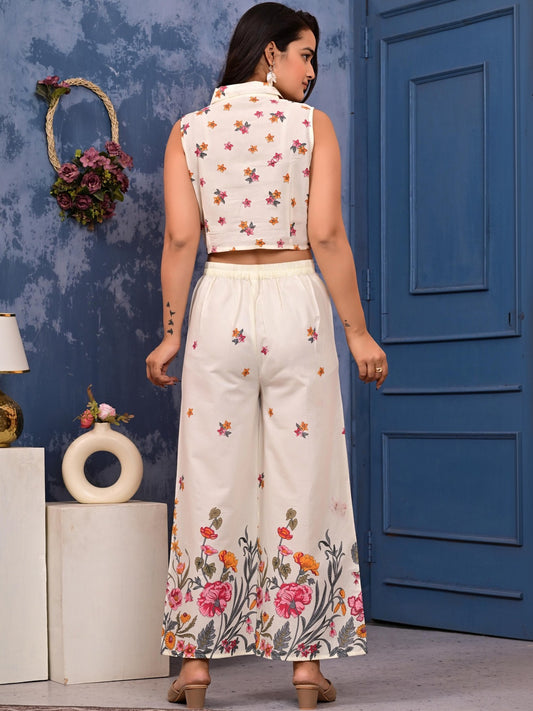 Printed Shirt Collar Top & Palazzos Co-Ords