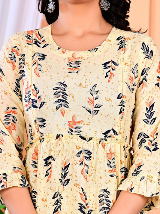 Women Floral Print Maternity Fit & Flare Cotton Midi Dress