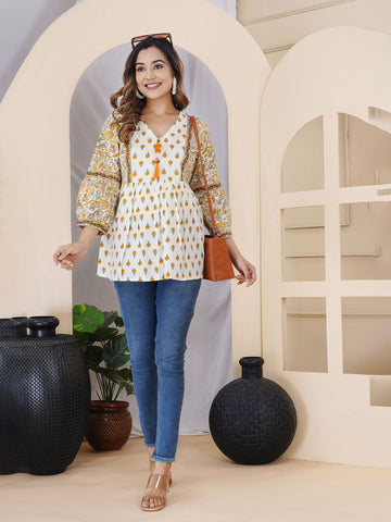 Women Floral Printed Cotton A-Line Top