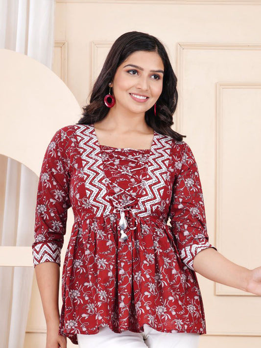 Women Floral Printed Cotton Crop Top