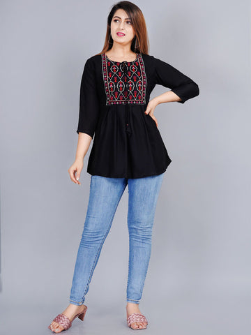 Women Tie-Up Neck Embroidered Crop Top