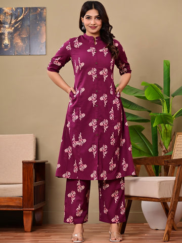 Women Floral Printed Regular Pure Cotton Kurta with Palazzos