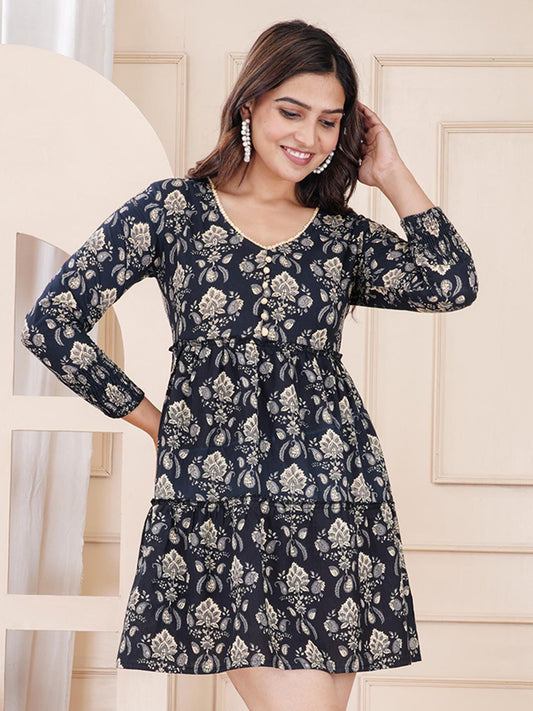 Floral Print Keyhole Neck Cotton Top
