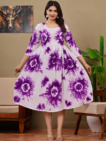 Tie and Dye Dyed A-Line Midi Dress