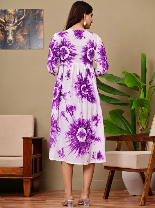 Tie and Dye Dyed A-Line Midi Dress