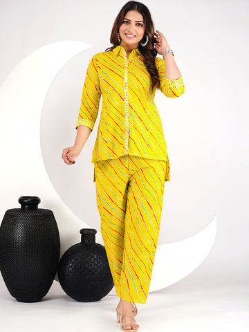 Women Bandhani Printed Regular Pure Cotton Top with Pyjamas