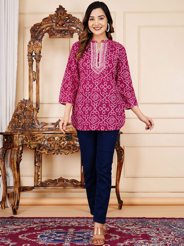 Floral Embroidered Mandarin Collar Ethnic Cotton Crop Top