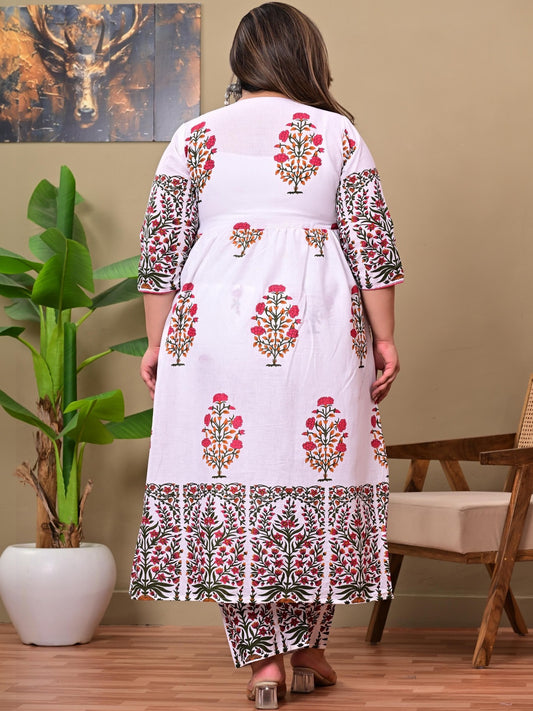 Women Floral Printed Empire Pure Cotton Kurta with Palazzos & With Dupatta
