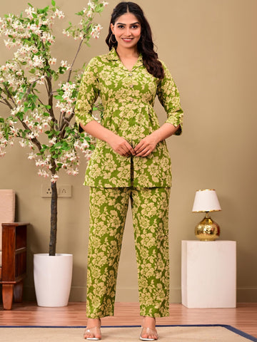 Women Green Floral Printed Co-Ord Set
