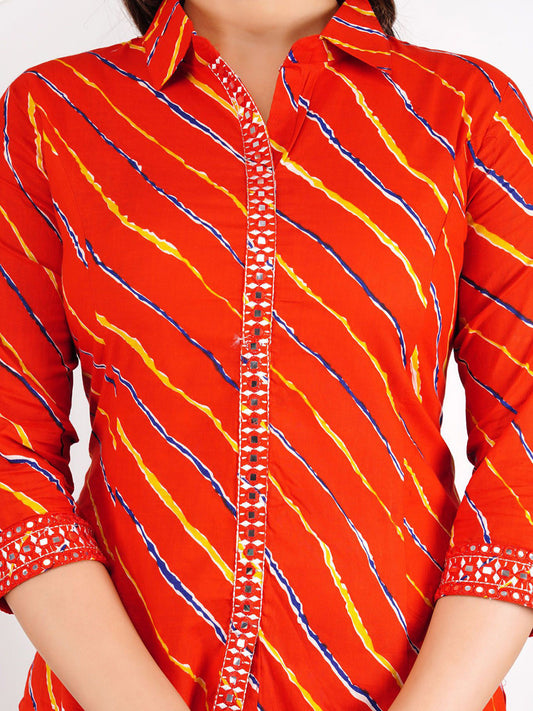 Printed Pure Cotton Shirt Collar Neck Shirt With Trousers Co-Ords