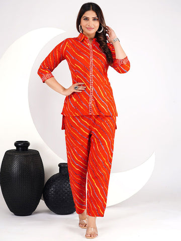 Printed Pure Cotton Shirt Collar Neck Shirt With Trousers Co-Ords