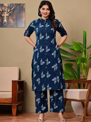 Women Floral Printed Regular Pure Cotton Kurta with Palazzos