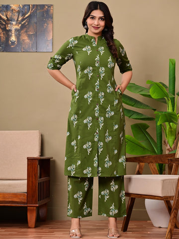 Women Floral Printed Regular Pure Cotton Kurta with Trousers