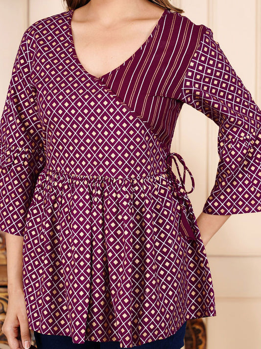 Women V-Neck Bell Sleeve A-Line Top
