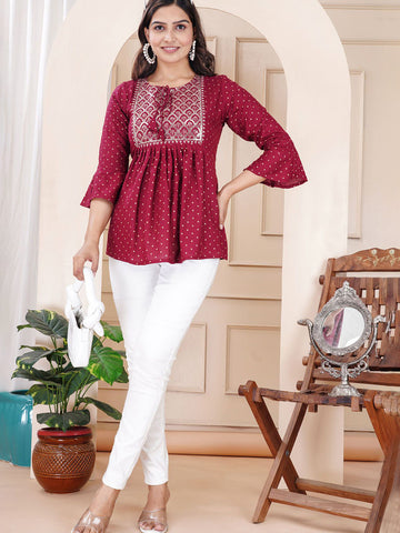 Women Embroidered Bell Sleeves Peplum Top