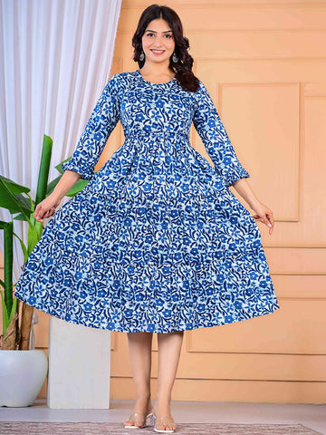 Women Floral Print Maternity Fit & Flare Midi Dress