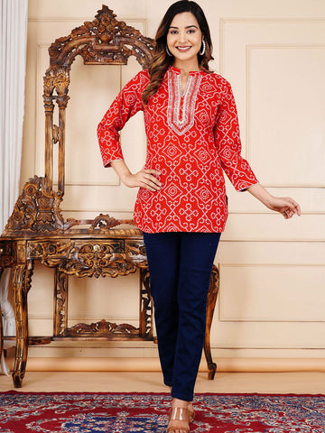 Women  Floral Embroidered Mandarin Collar Ethnic Cotton Crop Top
