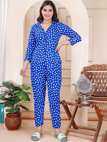 Graphic Printed Shirt Collar Neck Night Suit