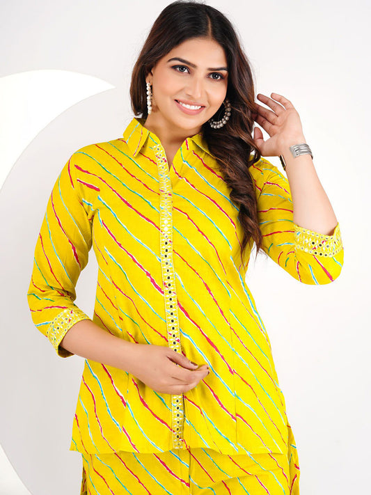 Women Bandhani Printed Regular Pure Cotton Top with Pyjamas