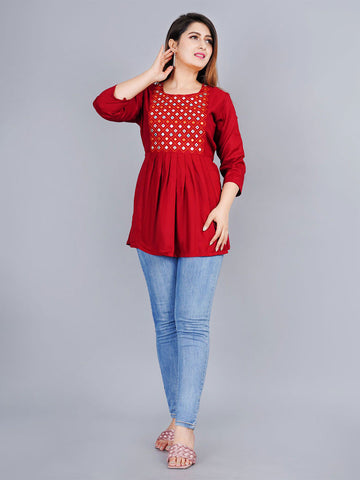 Women Embroidered Peplum Top