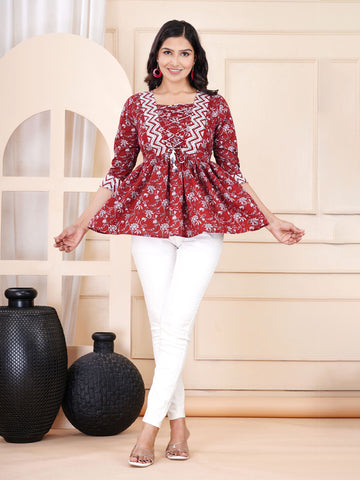 Women Floral Printed Cotton Crop Top