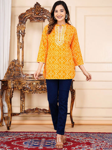 Embroidered Mandarin Collar Cotton A-Line Top