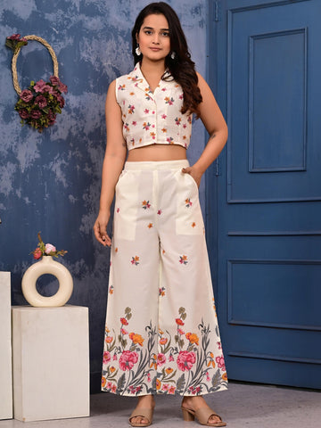 Printed Shirt Collar Top & Palazzos Co-Ords