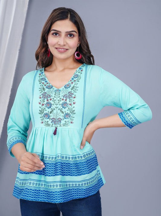 Women Floral Embroidered Peplum Top