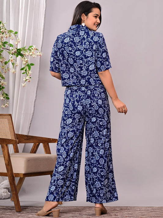 Printed Shirt Collar Top & Palazzos Co-Ords