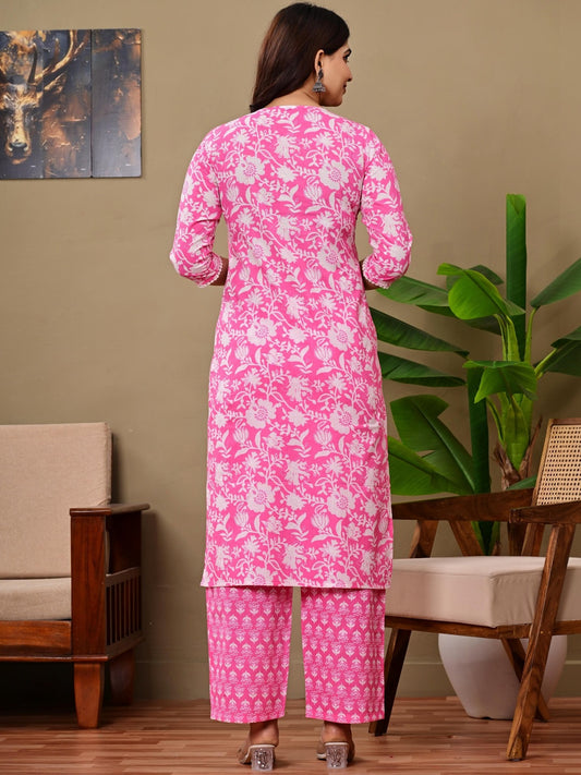 Women Floral Printed Regular Pure Cotton Kurta with Palazzos