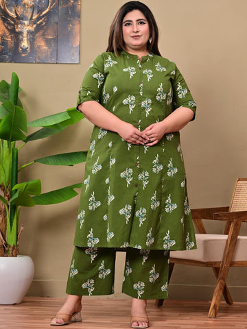 Women Floral Printed Regular Pure Cotton Kurta with Trousers